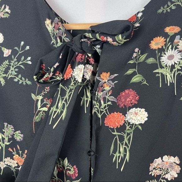 Zara Black Floral Apothecary Ruffle Hem Long Sleeve Mini Dress S - Picture 6 of 6